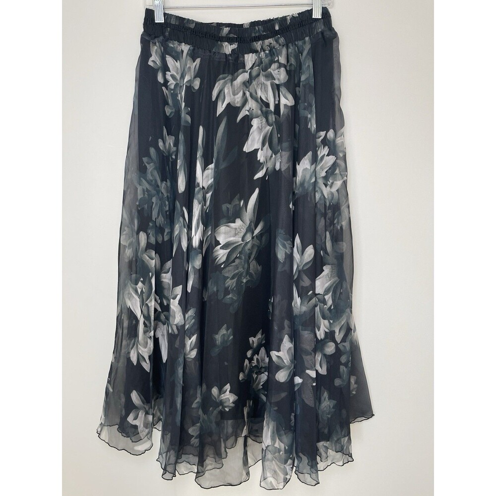 Afibi Gray Floral Maxi Skirt M Sheer Festival Ethereal Boho Goth Witchy Cottage - Picture 8 of 12